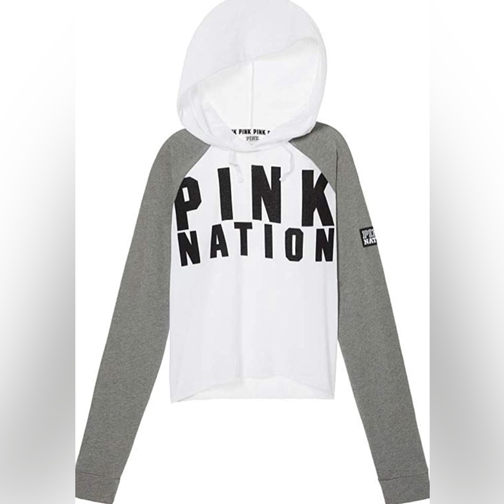 White & Grey PINK Cropped Hoodie